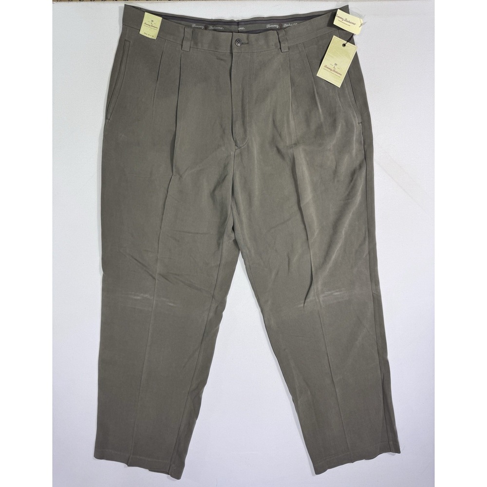 Tommy Bahama St Thomas 100% Silk Pleated Dress Pants Men 40x30 NWT Dark Pebble